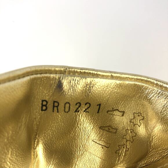 Louis Vuitton Revival Monogram Emboss Gold Leather Heeled Mules Sandals 38.5 - Picture 10 of 11
